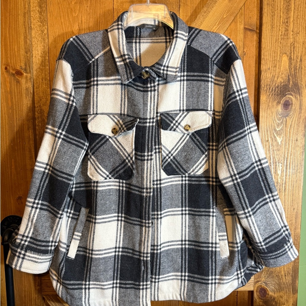 Plaid Utility Jacket - Black and White